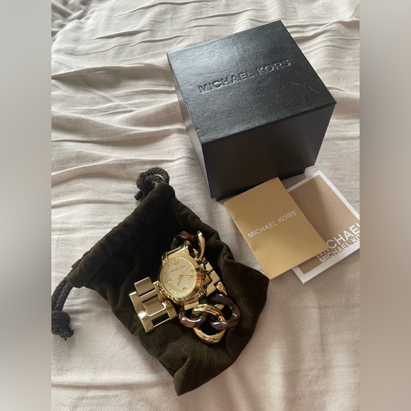 Michael MICHAEL KORS MK4266 Tortoise & Chain Link Watch - Picture 1 of 3